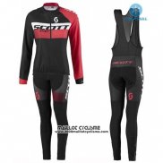 2016 Maillot Ciclismo Femme Scott Rouge et Noir Manches Longues et Cuissard