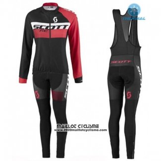 2016 Maillot Ciclismo Femme Scott Rouge et Noir Manches Longues et Cuissard