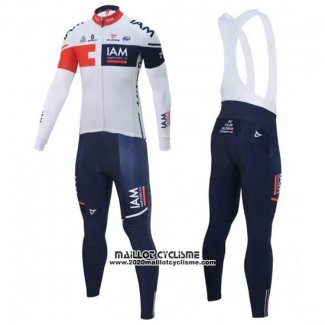 2016 Maillot Ciclismo IAM Blanc et Bleu Manches Longues et Cuissard