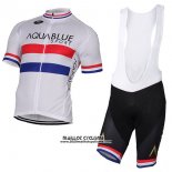2017 Maillot Ciclismo Aqua Bleue Sport Champion British Blanc Manches Courtes et Cuissard