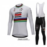 2018 Maillot Ciclismo UCI Mondo Champion Lotto Soudal Blanc Manches Longues et Cuissard