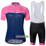 2019 Maillot Ciclismo Chomir Rose Fonce Bleu Manches Courtes et Cuissard