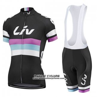 2019 Maillot Ciclismo Femme Liv Noir Blanc Violet Manches Courtes et Cuissard