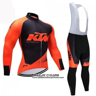 2019 Maillot Ciclismo KTM Noir Orange Manches Longues et Cuissard