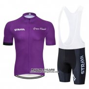 2019 Maillot Ciclismo STRAVA Fonce Violet Manches Courtes et Cuissard