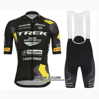 2019 Maillot Ciclismo Trek Selle San Marco Noir Jaune Manches Courtes et Cuissard