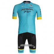 2020 Maillot Ciclismo Astana Jaune Bleu Manches Courtes et Cuissard