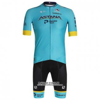 2020 Maillot Ciclismo Astana Jaune Bleu Manches Courtes et Cuissard