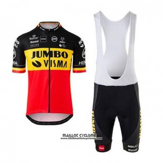 2020 Maillot Ciclismo Jumbo Visma Noir Jaune Rouge Manches Courtes et Cuissard