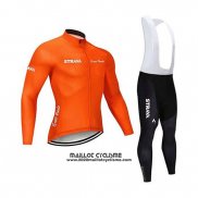 2020 Maillot Ciclismo STRAVA Orange Manches Longues et Cuissard