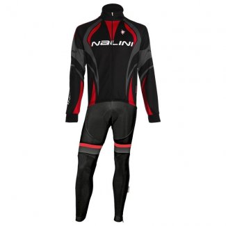 2020 Maillot Cyclisme Nalini Noir Gris Rouge Manches Longues et Cuissard