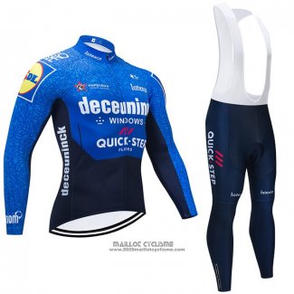 2021 Maillot Cyclisme Deceuninck Quick Step Bleu Noir Manches Longues et Cuissard