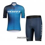 2021 Maillot Cyclisme Scott Noir Bleu Manches Courtes et Cuissard