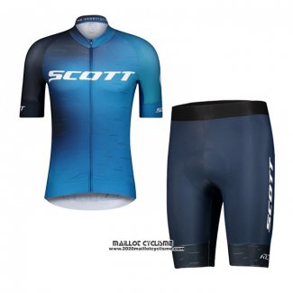 2021 Maillot Cyclisme Scott Noir Bleu Manches Courtes et Cuissard