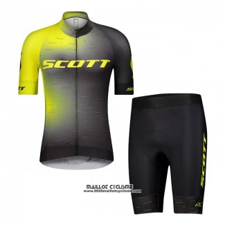 2021 Maillot Cyclisme Scott Noir Jaune Manches Courtes et Cuissard(1)