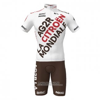 2022 Maillot Cyclisme Ag2r La Mondiale Blanc Marron Manches Courtes et Cuissard