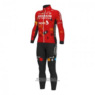 2022 Maillot Cyclisme Bahrain Victorious Rouge Manches Longues et Cuissard