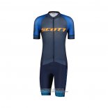 2022 Maillot Cyclisme Scott Bleu Jaune Manches Courtes et Cuissard