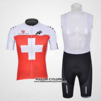 2011 Maillot Ciclismo Assos Blanc et Rouge Manches Courtes et Cuissard