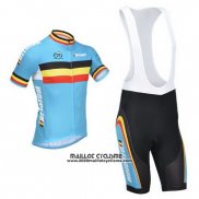 2013 Maillot Ciclismo Belgique Bleu Clair et Noir Manches Courtes et Cuissard