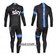 2013 Maillot Ciclismo Sky Bleu et Noir Manches Longues et Cuissard