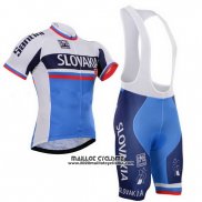 2013 Maillot Ciclismo Slovaquie Blanc et Bleu Manches Courtes et Cuissard