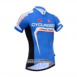2014 Maillot Ciclismo Fox Cyclingbox Bleu et Blanc Manches Courtes et Cuissard