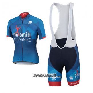 2017 Maillot Ciclismo Dolomiti Superbike Bleu Manches Courtes et Cuissard