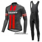 2017 Maillot Ciclismo Giant Rouge et Gris Manches Longues et Cuissard