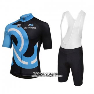 2018 Maillot Ciclismo Bici Amore Mio Noir et Bleu Manches Courtes et Cuissard