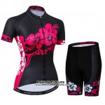 2019 Maillot Ciclismo Femme Weimostar Noir Rose Manches Courtes et Cuissard