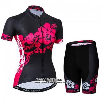 2019 Maillot Ciclismo Femme Weimostar Noir Rose Manches Courtes et Cuissard