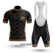 2020 Maillot Ciclismo Champion Portugal Noir Jaune Manches Courtes et Cuissard