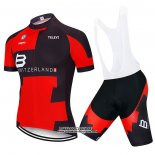 2020 Maillot Ciclismo Suisse Rouge Noir Manches Courtes et Cuissard