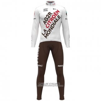 2021 Maillot Cyclisme Ag2r La Mondiale Blanc Manches Longues et Cuissard