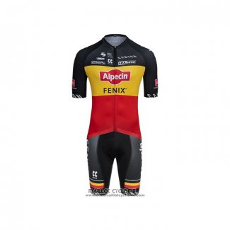 2021 Maillot Cyclisme Alpecin Fenix Champion Belgique Manches Courtes et Cuissard