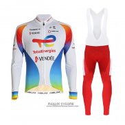 2021 Maillot Cyclisme Direct Energie Blanc Rouge Jaune Bleu Manches Longues et Cuissard