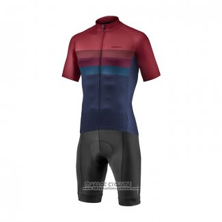 2021 Maillot Cyclisme Giant Fonce Rouge Bleu Manches Courtes et Cuissard