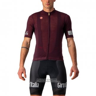 2021 Maillot Cyclisme Giro d'Italia Fonce Rouge Manches Courtes et Cuissard