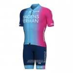 2022 Maillot Cyclisme Hagens Berman Axeon Fuchsia Azur Manches Courtes et Cuissard 2022 Maillot Cyclisme Hagens Berman Axeon Fuchsia Azur Manches Courtes et Cuissard