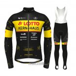 2022 Maillot Cyclisme Lotto-kern Haus Noir Jaune Manches Longues et Cuissard