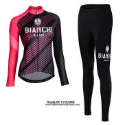 Maillot Ciclismo Femme Bianchi Milano Catria Noir Rose Manches Longues et Cuissard