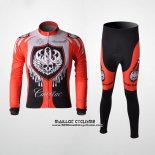 2010 Maillot Ciclismo Rock Racing Rouge et Bleu Clair Manches Longues et Cuissard