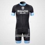 2012 Maillot Ciclismo Bianchi Noir et Bleu Clair Manches Courtes et Cuissard