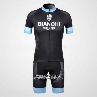 2012 Maillot Ciclismo Bianchi Noir et Bleu Clair Manches Courtes et Cuissard