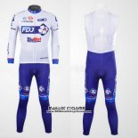 2012 Maillot Ciclismo FDJ Blanc et Azur Manches Longues et Cuissard