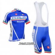 2013 Maillot Ciclismo Castelli Italie Blanc et Bleu Manches Courtes et Cuissard