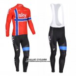 2013 Maillot Ciclismo Sky Champion Norvege Bleu et Rouge Manches Longues et Cuissard