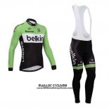 2014 Maillot Ciclismo Belkin Vert et Noir Manches Longues et Cuissard