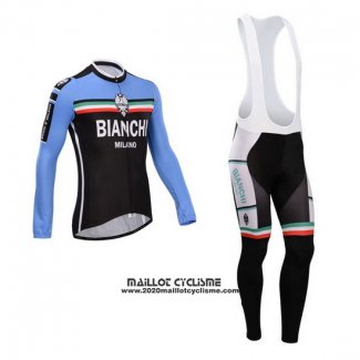 2014 Maillot Ciclismo Bianchi Noir et Azur Manches Longues et Cuissard